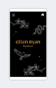 Custom illustrations for the website of author Ellen Ryan featuring a snake, ravens and hawthorn tree branches.