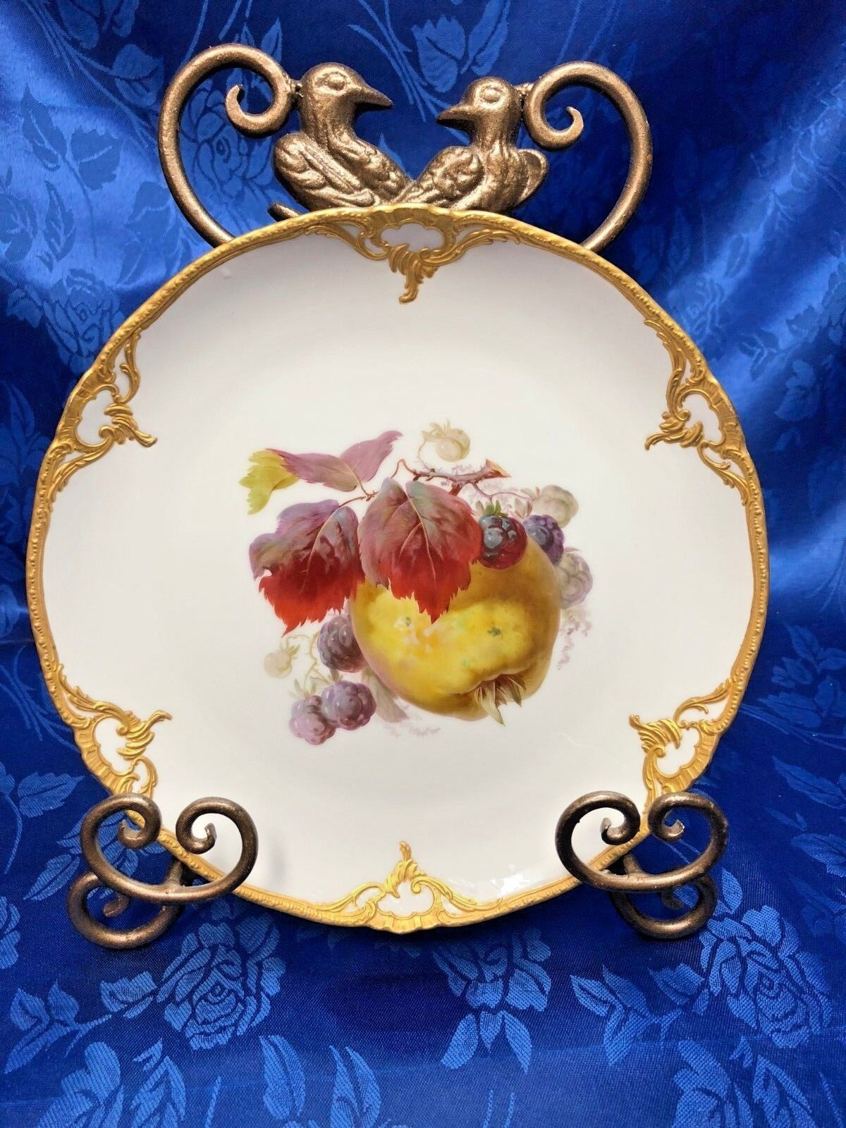 KPM old mark red orb hand painted FRUIT CABINET PLATE