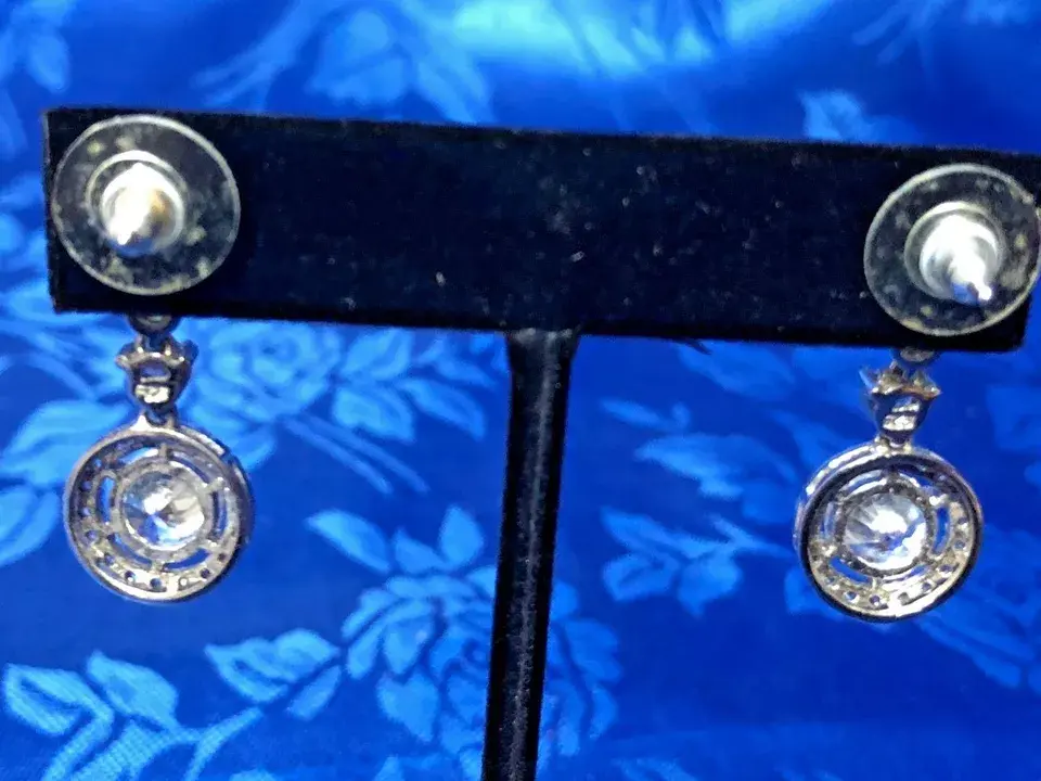 Thumbnail: Cubic Zirconia Hanging Halo Earrings in 925 Sterling Silver
