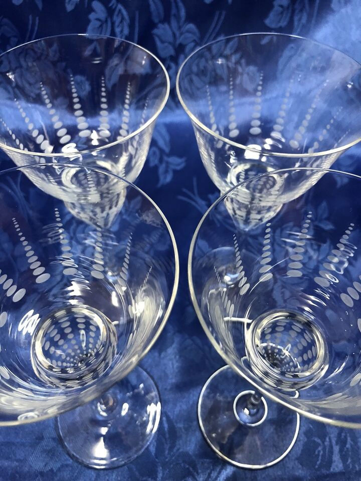 Thumbnail: Stunning Set of Four Quality Etched Crystal Wine Glasses