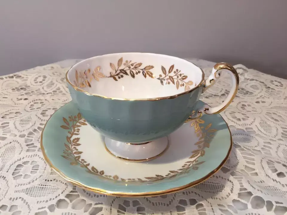Thumbnail: AYNSLEY CUP AND SAUCER SET MINT AND GOLD