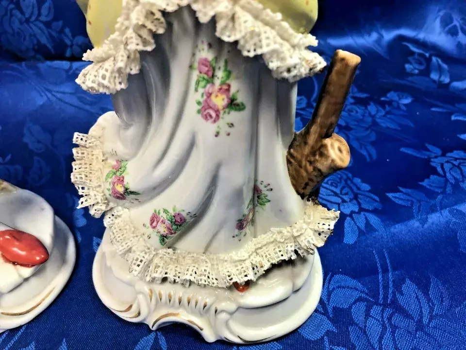 Thumbnail: Beautiful Antique Porcelain Colonial Couple Figurines Almost 11"