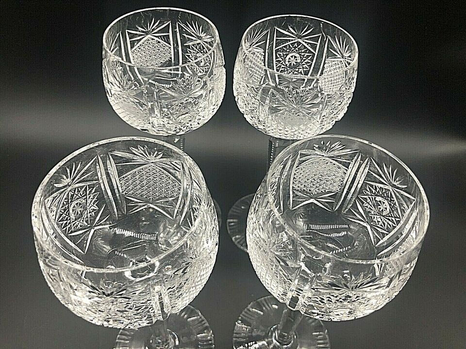 Thumbnail: Set of 4 High Quality Czech Bohemian Cut to Clear Wine Goblets