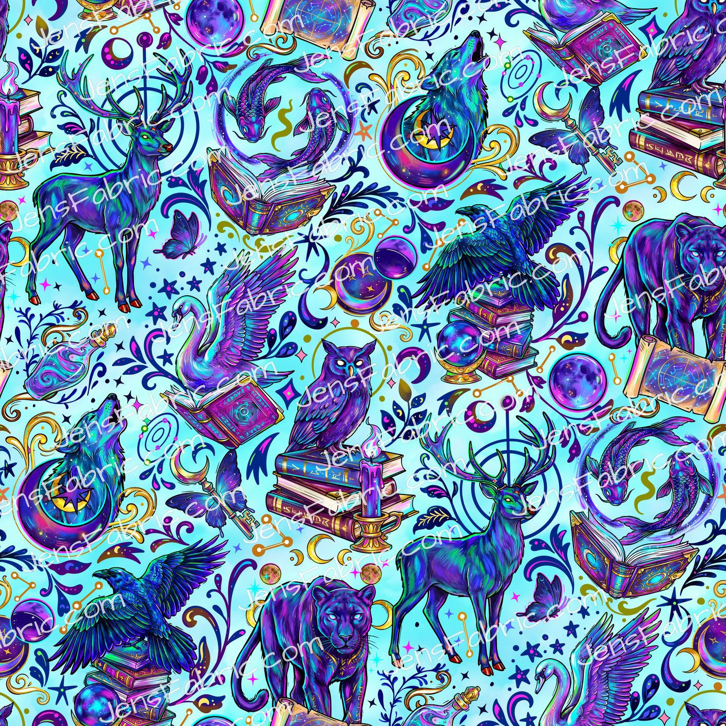 Dreamy Seamless: Celestial Animals Toss on Light Blue