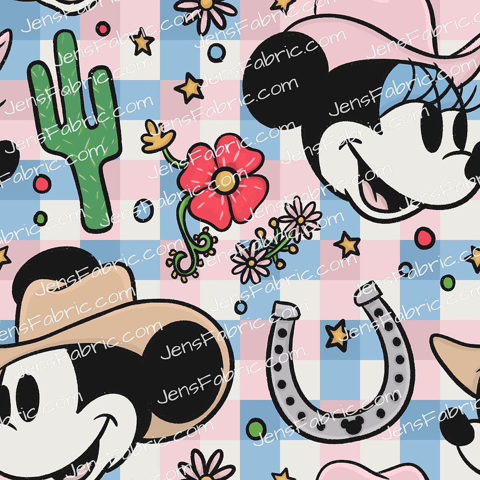 HHarlow Designs: Cowboy Mickey and Minnie Faces on Pink and Blue Gingham