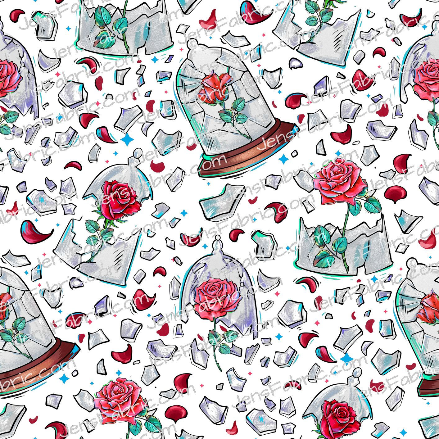 Magical Motif Beauty and the Beast: rose toss on white