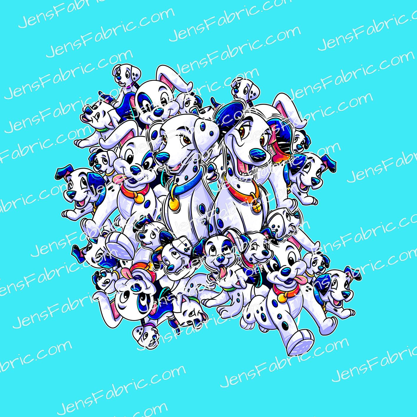 R19 101 Dalmatians: Crazy dog panel on blue