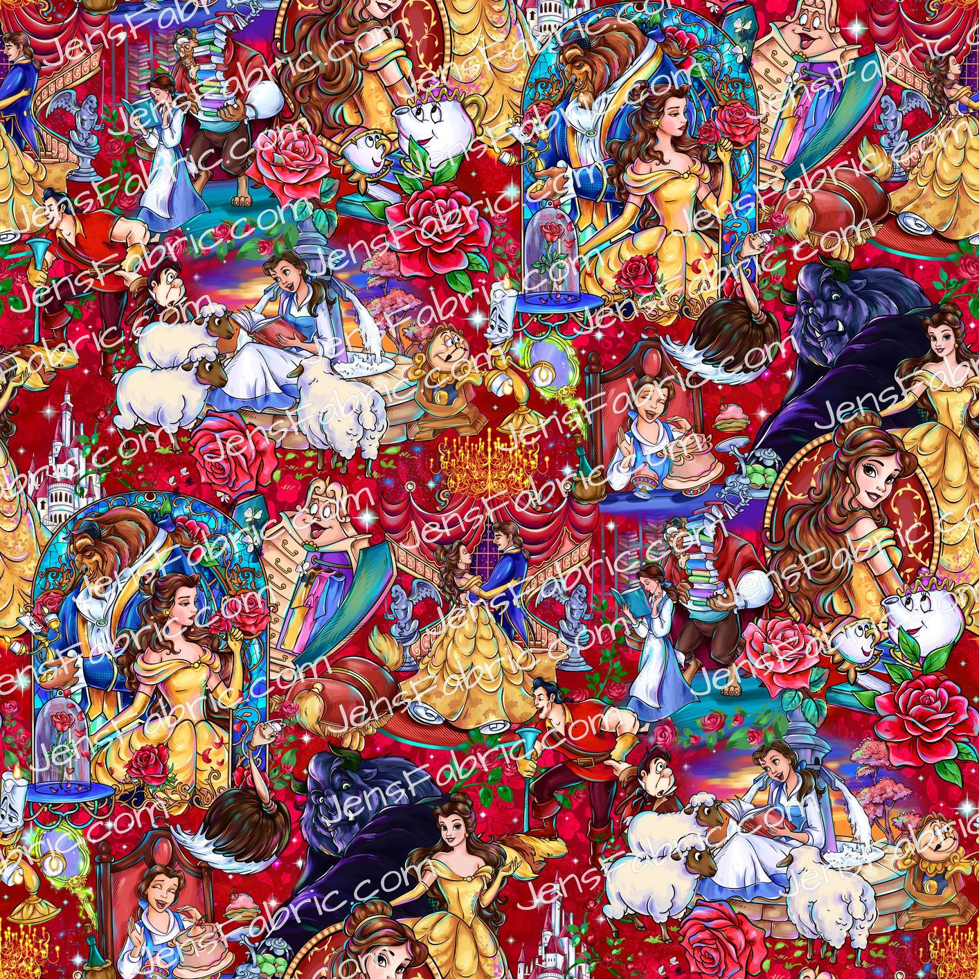 Magical Motif Beauty and the Beast: main on red