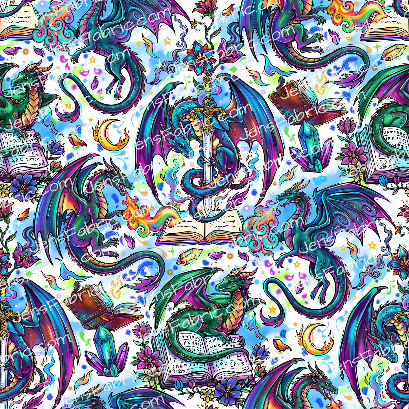 Dreamy Seamless: Enchanted Dragon Toss on White 1