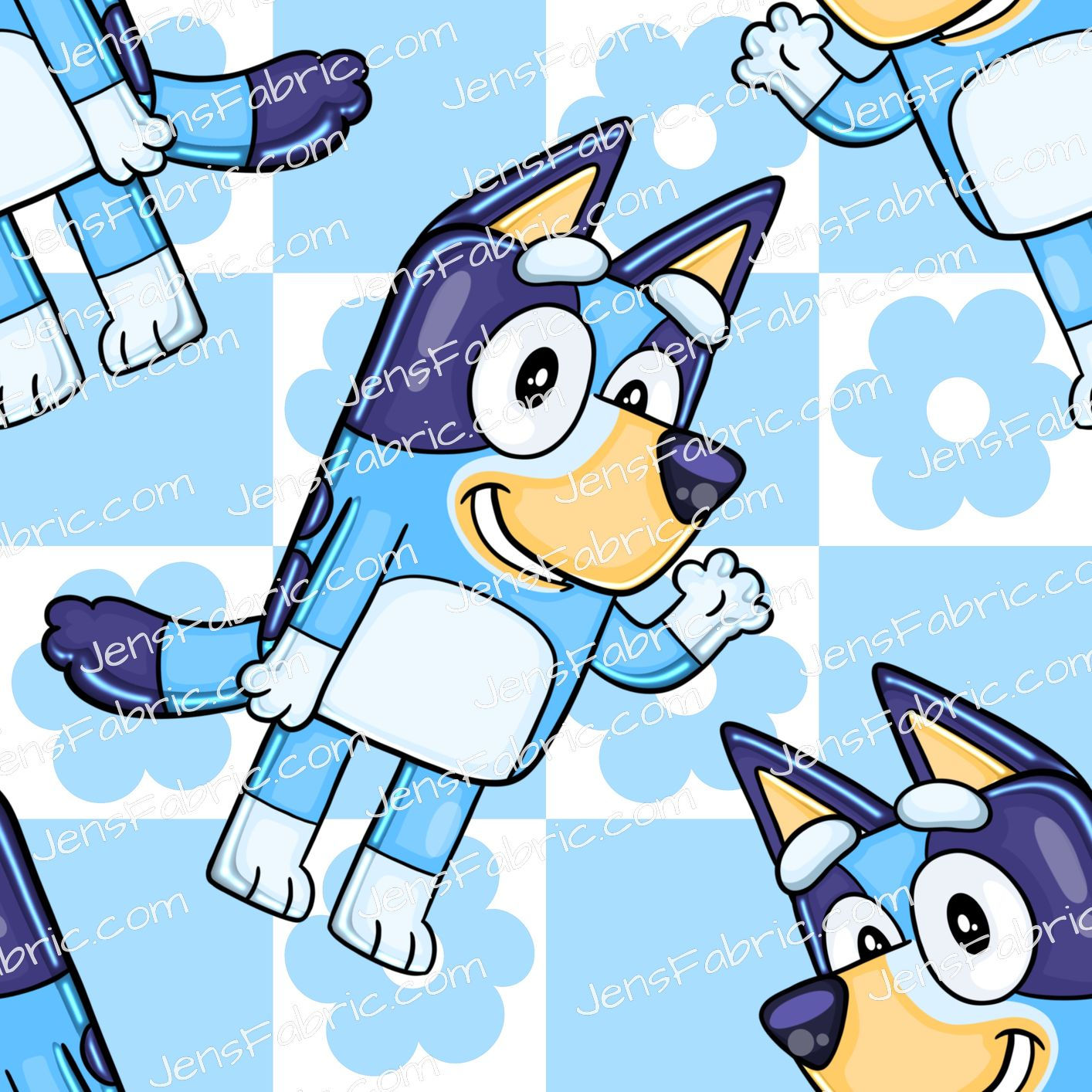 Bluey on Floral Checkers