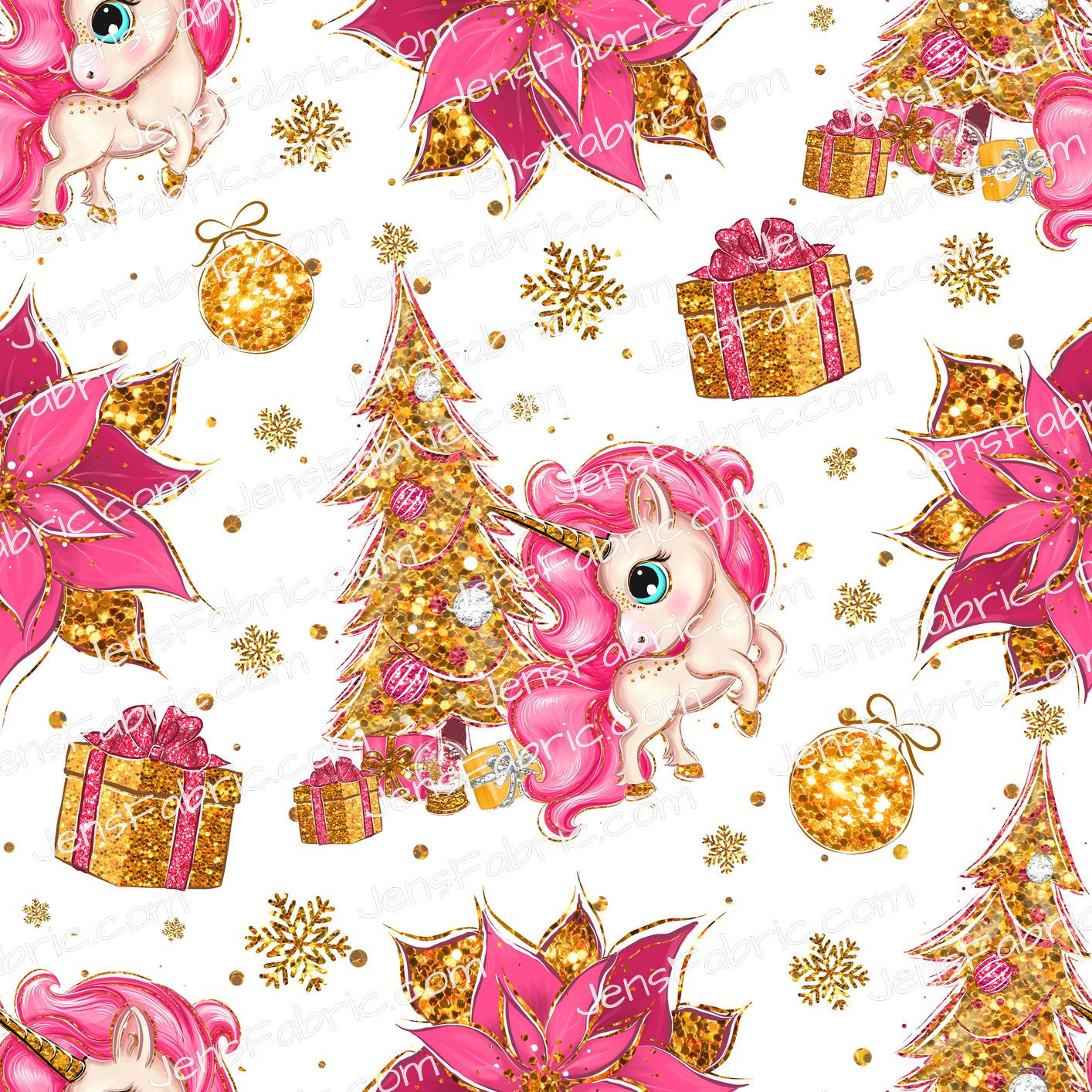 Pink Christmas Unicorns toss on white