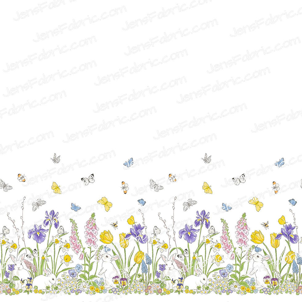 Bunnies and ducklings wildflower border print