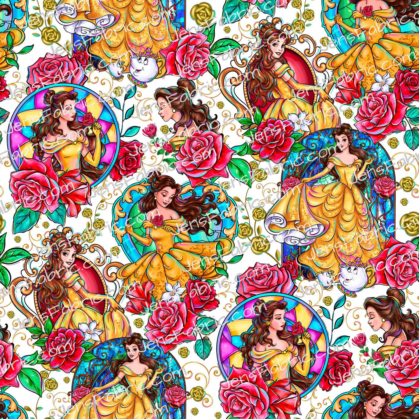 Magical Motif Beauty and the Beast: belle rose toss on white