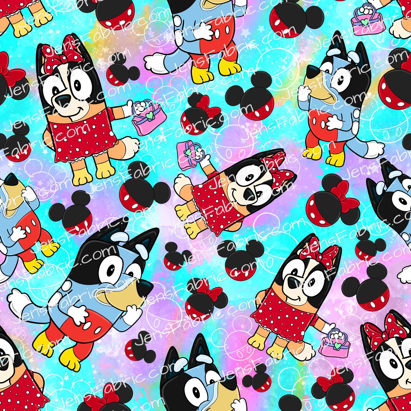 Mickey and Minnie Bluey and Bingo Toss on purple and blue