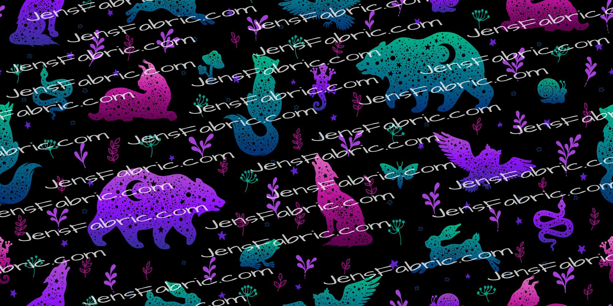 Ombre Galaxy Forest Animals on Black