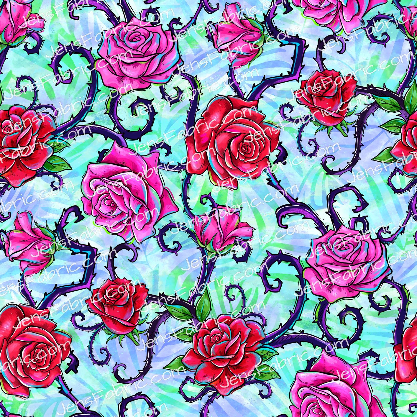 Magical Motif: Sleeping Beauty Roses on green