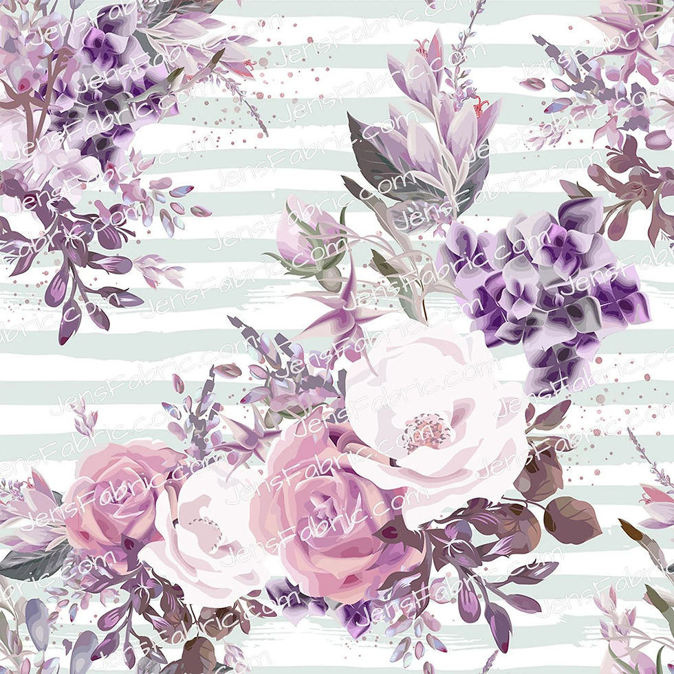 Shades of purple floral on sage stripes