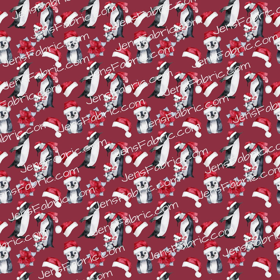 Mama Penguins with Santa Hats on Red