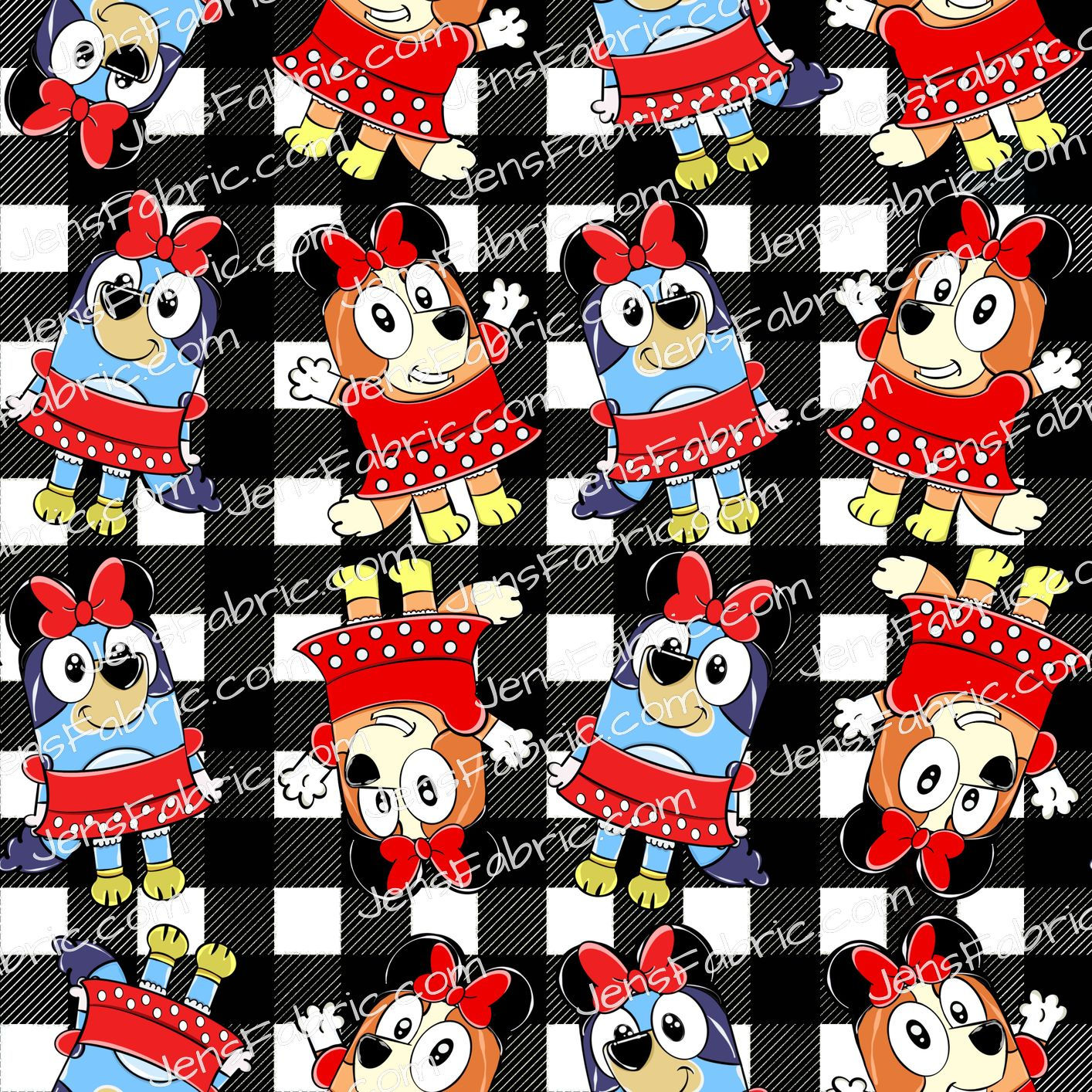 Minnie Bluey and Bingo Toss on black plaid