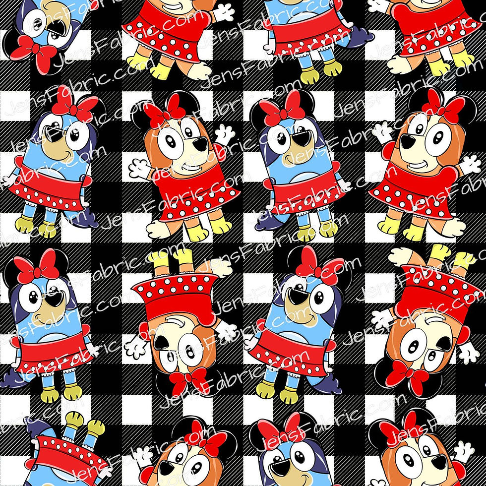 Minnie Bluey and Bingo Toss on black plaid