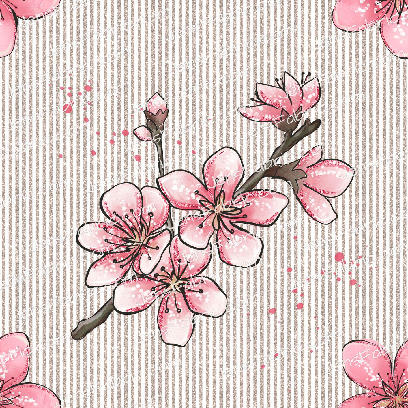 cherry blossoms on tan stripes