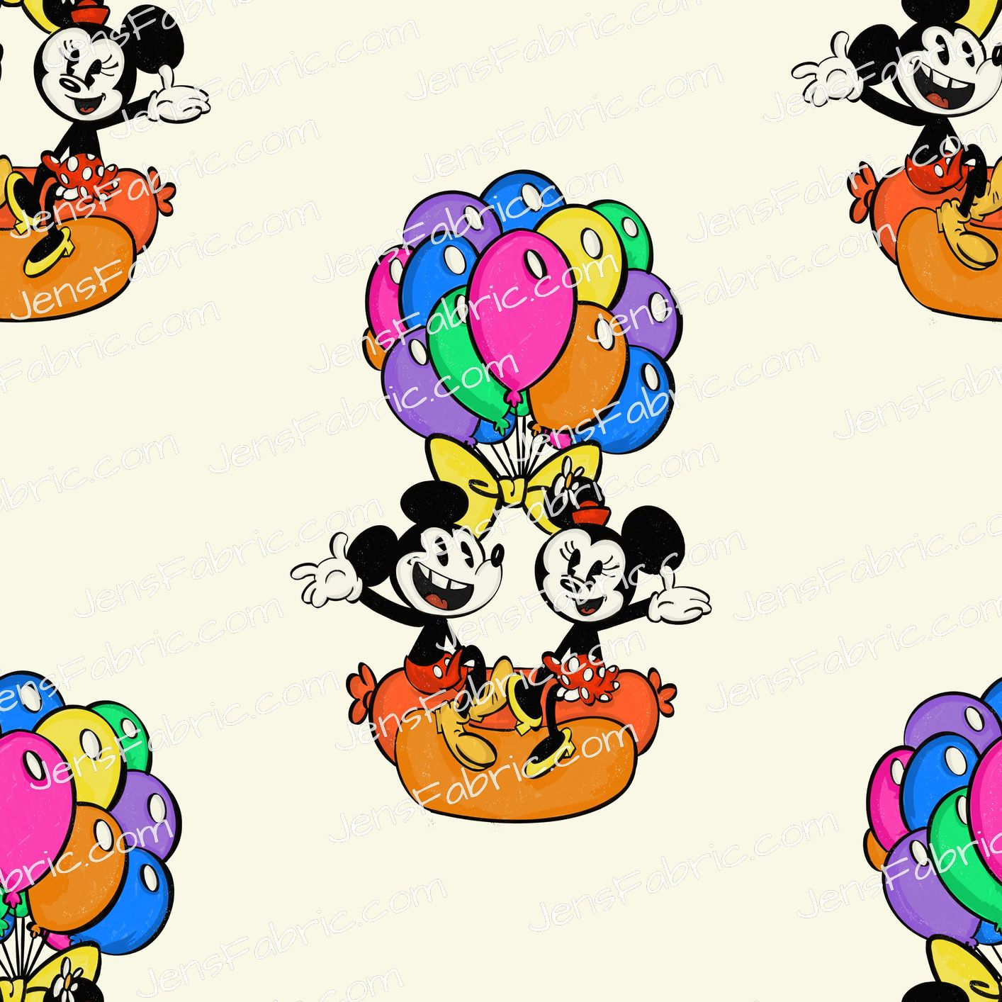 HHarlow Design: Hot Dog Balloon Mickey and Minnie Toss on Cream