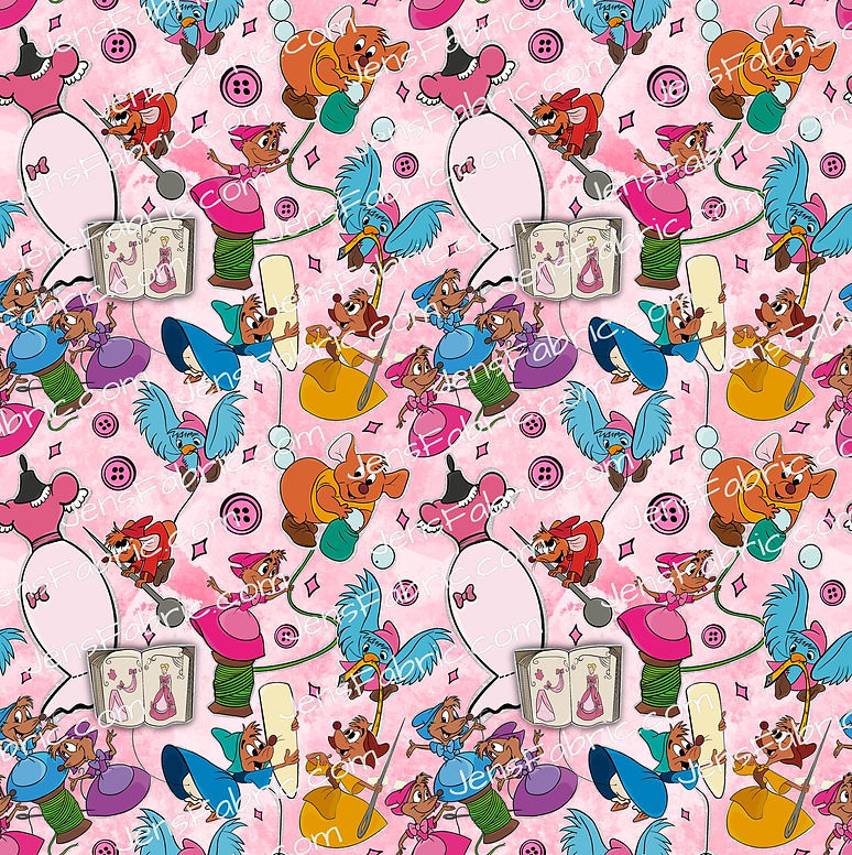 Cinderella sewing mice on pink