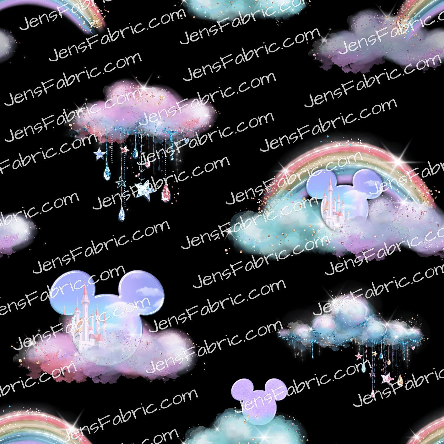 Mickey Rain and Rainbows on Black