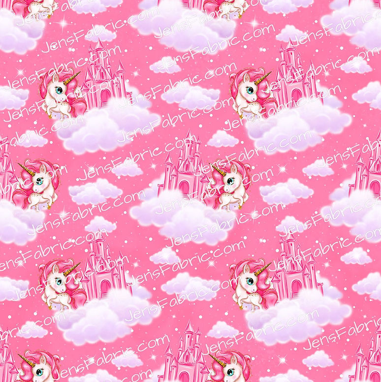 Pink Christmas Unicorns and clouds on pink