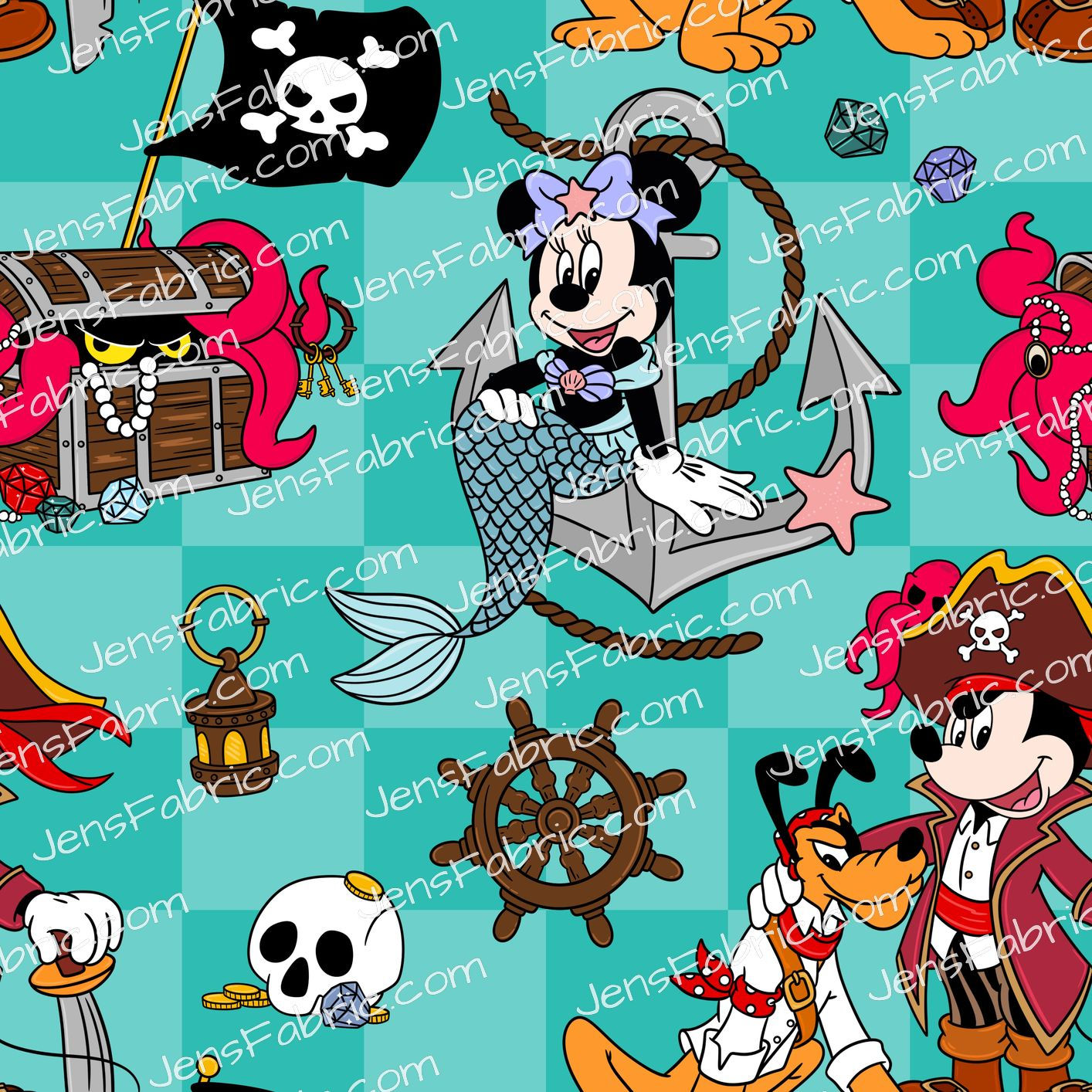 HHarlow Designs: Minnie and Mickey Pirates Toss on Aqua Checks