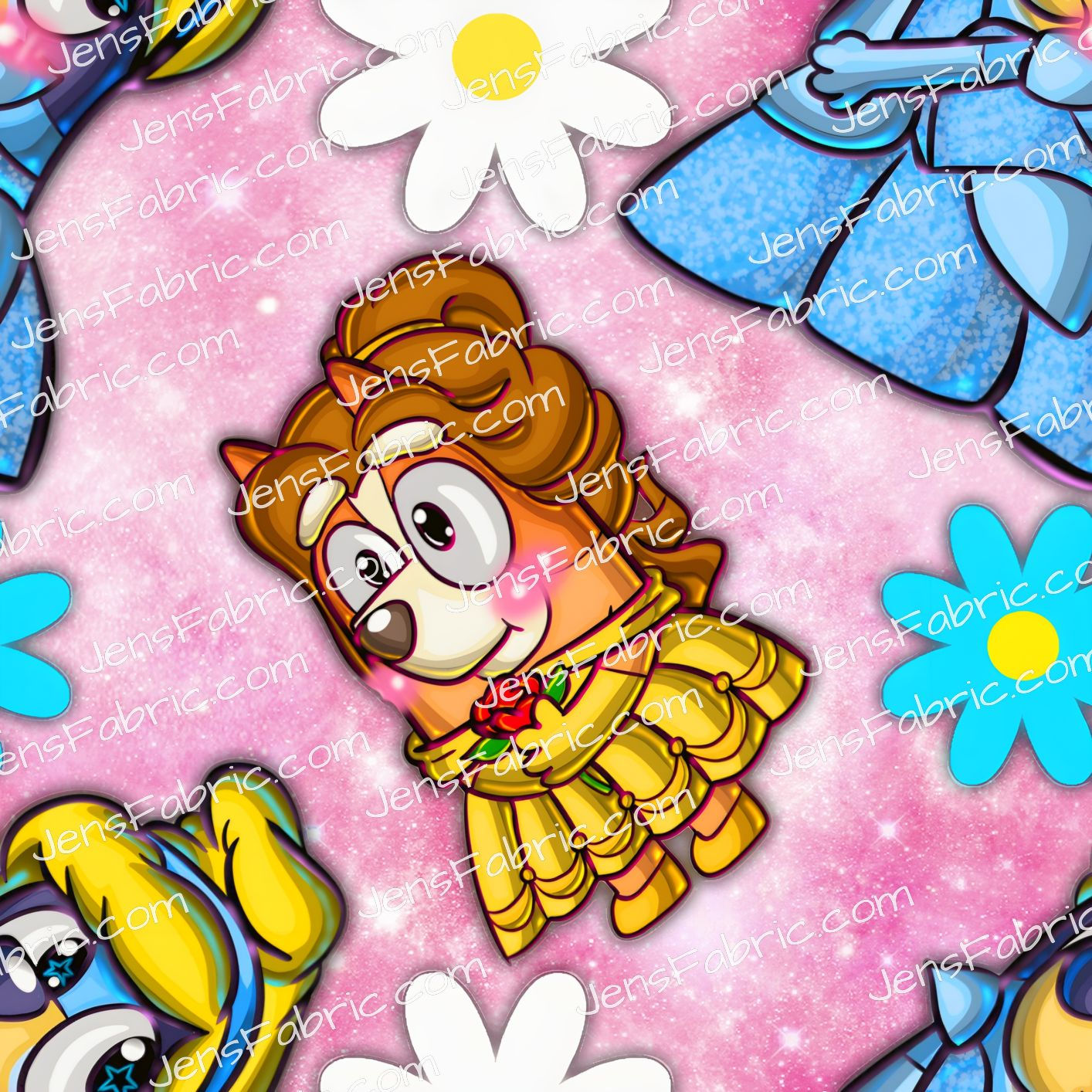 Belle and Cinderella Bluey Mash Toss on Pink