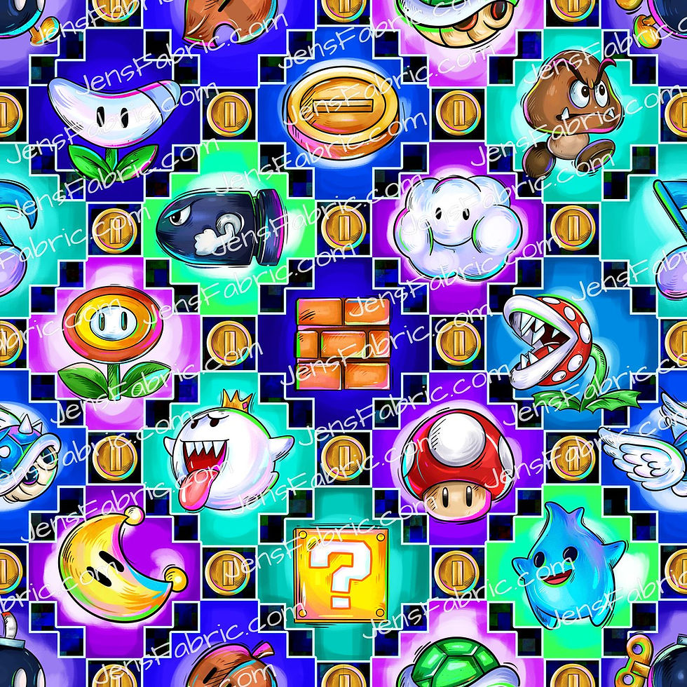 Magical Motif Mario: Icon Block Coordinate on Dark Blue Check