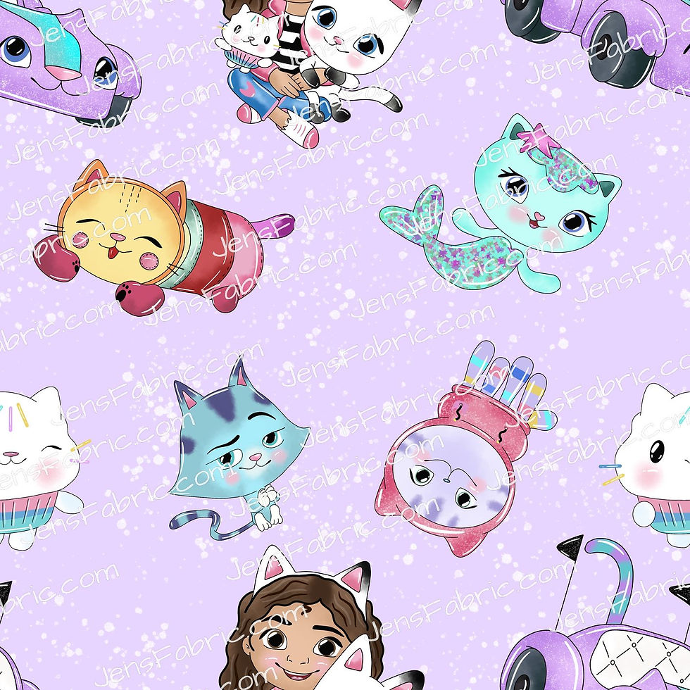 Gabby's Dollhouse Characters on Purple