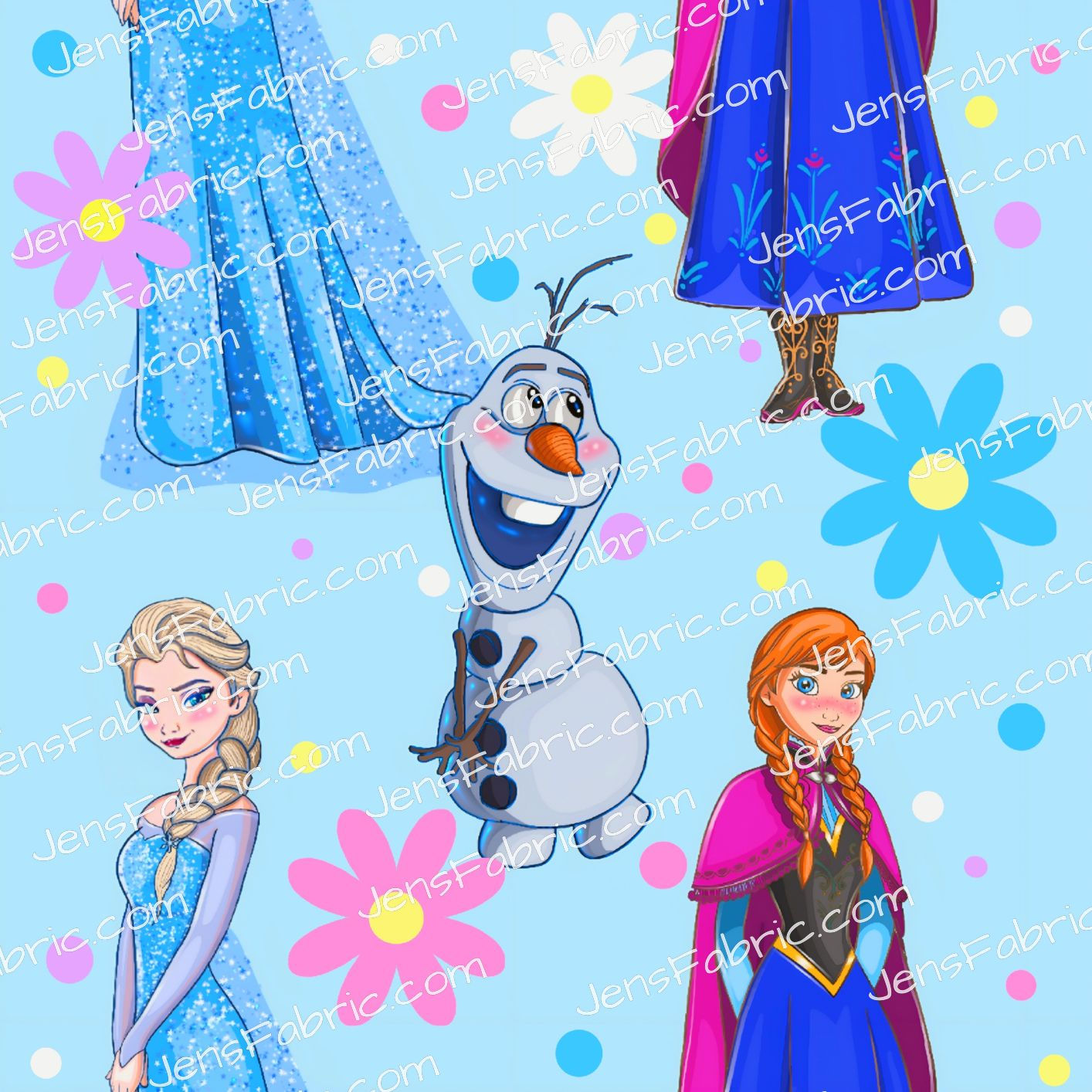 Frozen Characters and daisies on blue