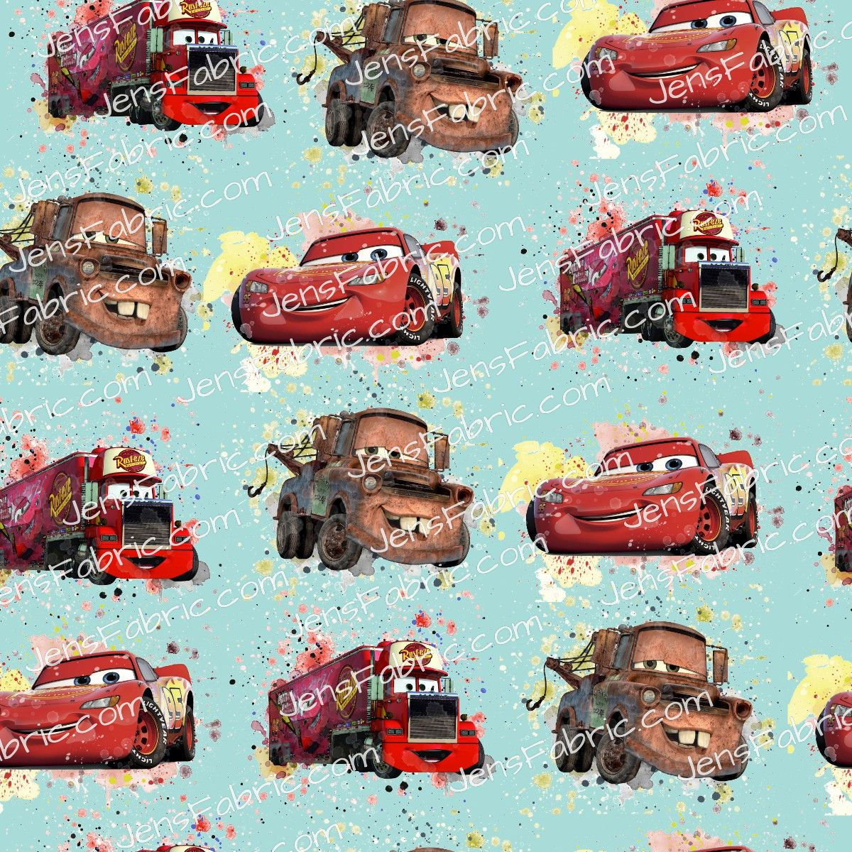 Watercolor Cars Characters on aqua