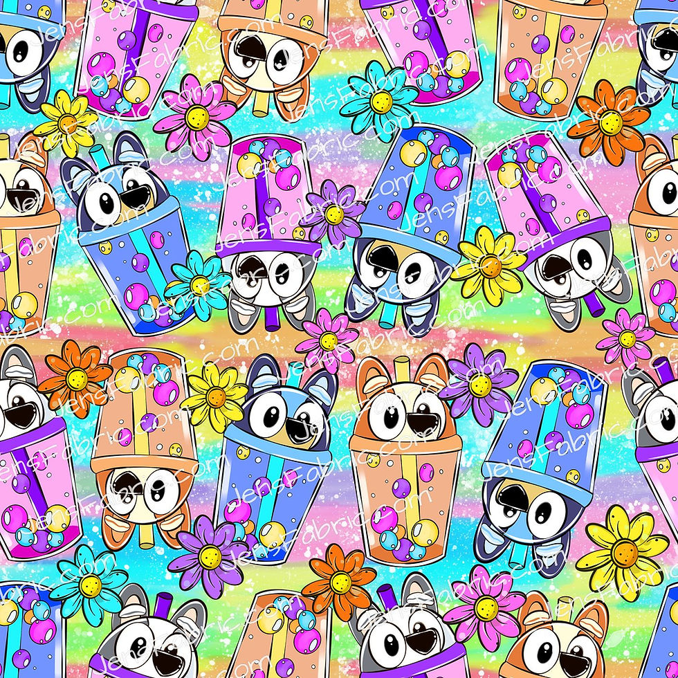 Bluey and Bingo Boba Toss on rainbow