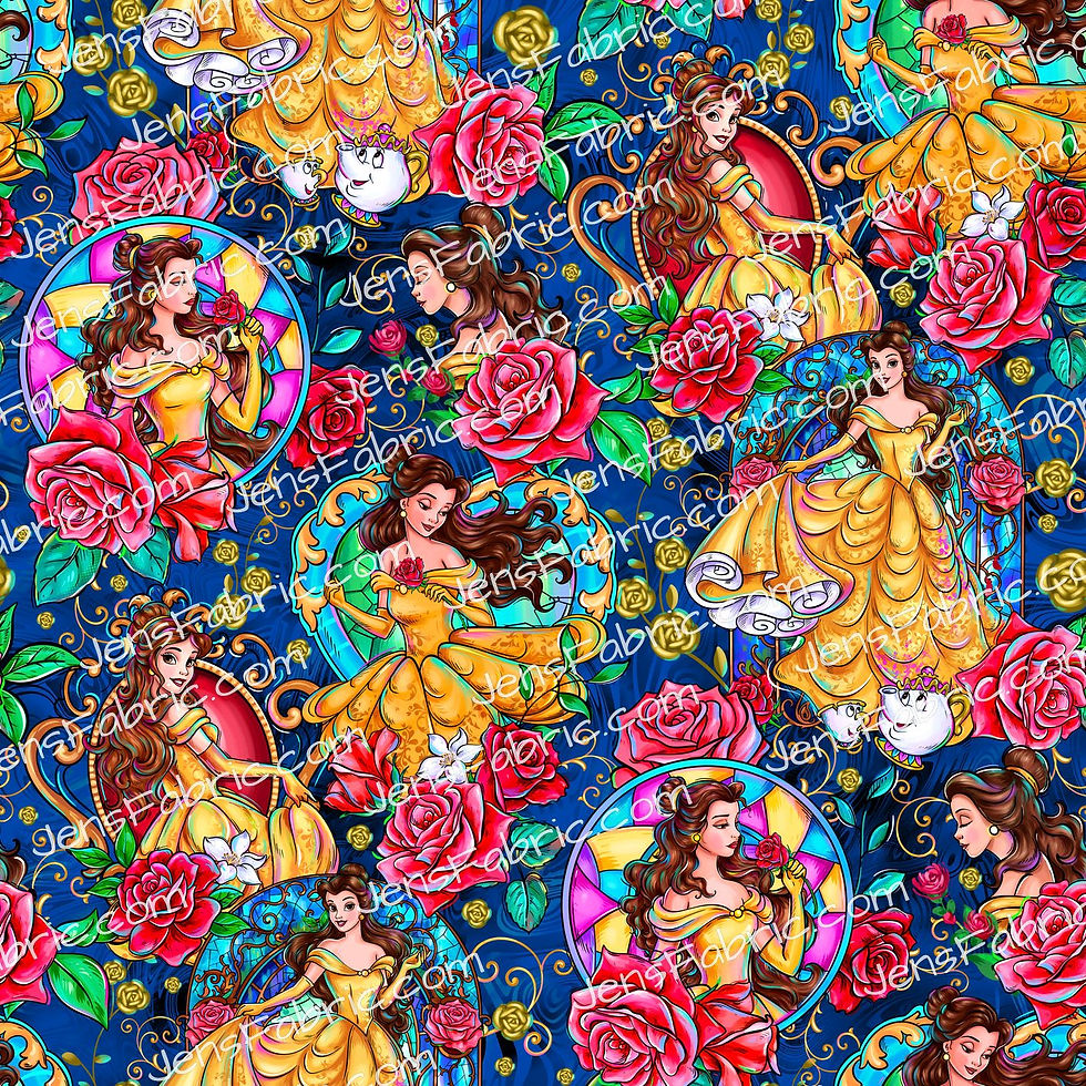 Magical Motif Beauty and the Beast: Belle rose toss on blue