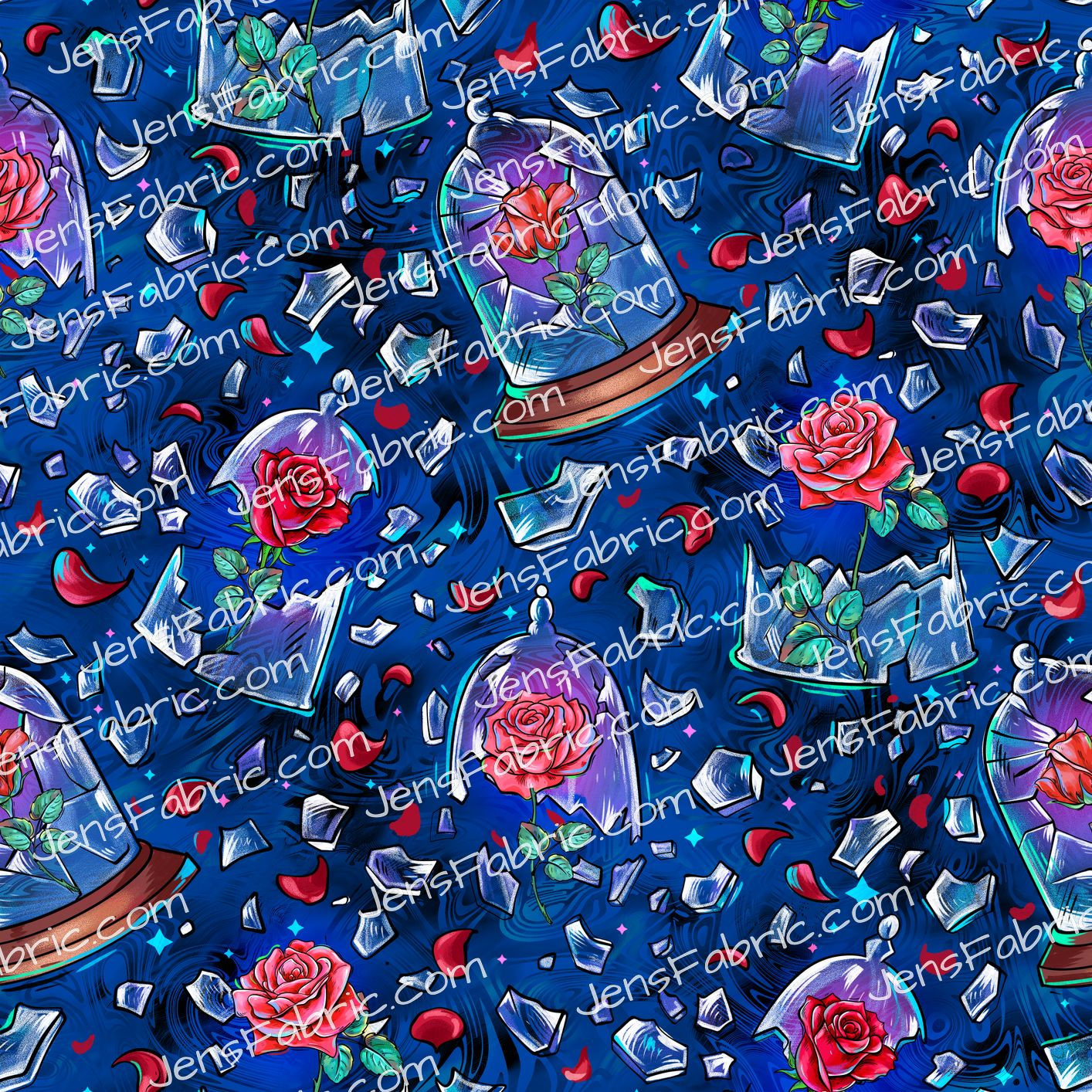 Magical Motif Beauty and the Beast: rose toss on blue