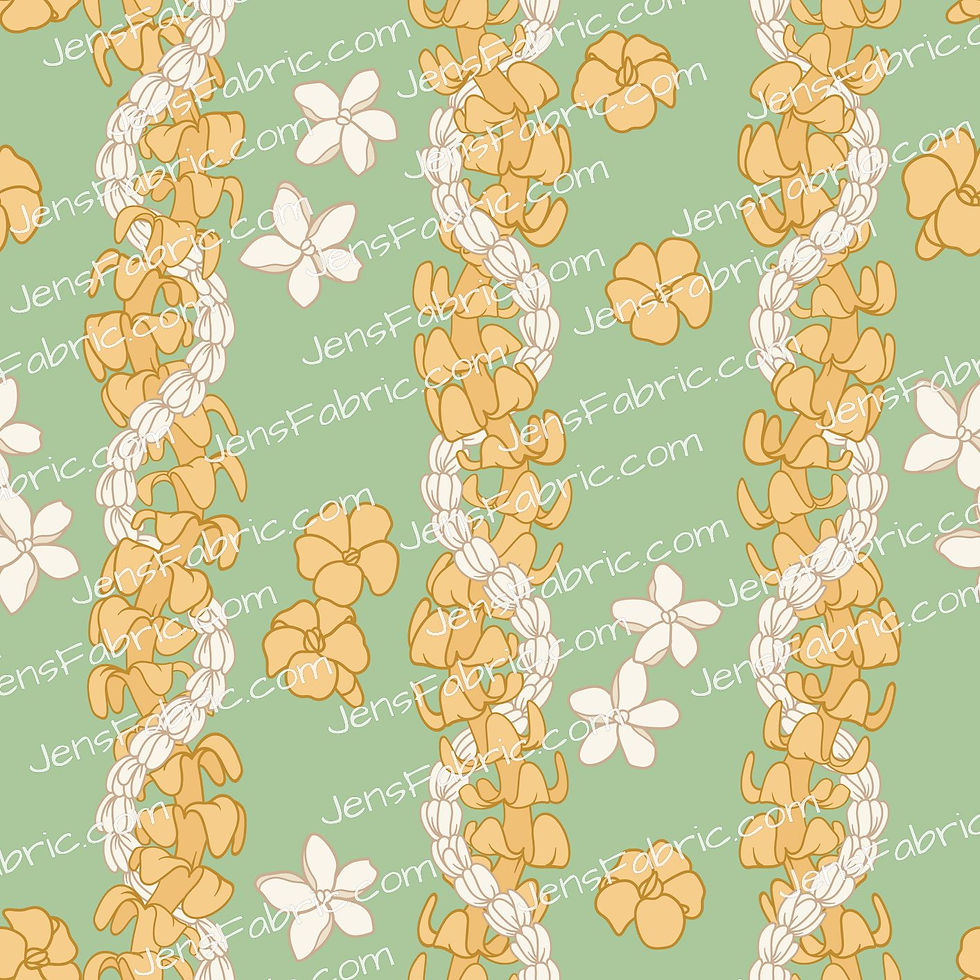 Vertical Puakinikeni Lei Mustard and White on light green