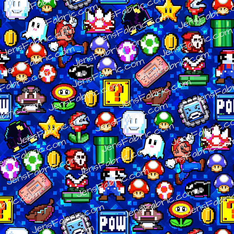Magical Motif Mario: Retro Icons on Dark Blue