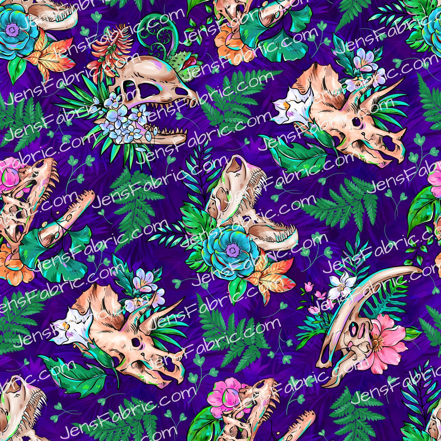 Magical Motif Jurassic Park: skeleton on purple