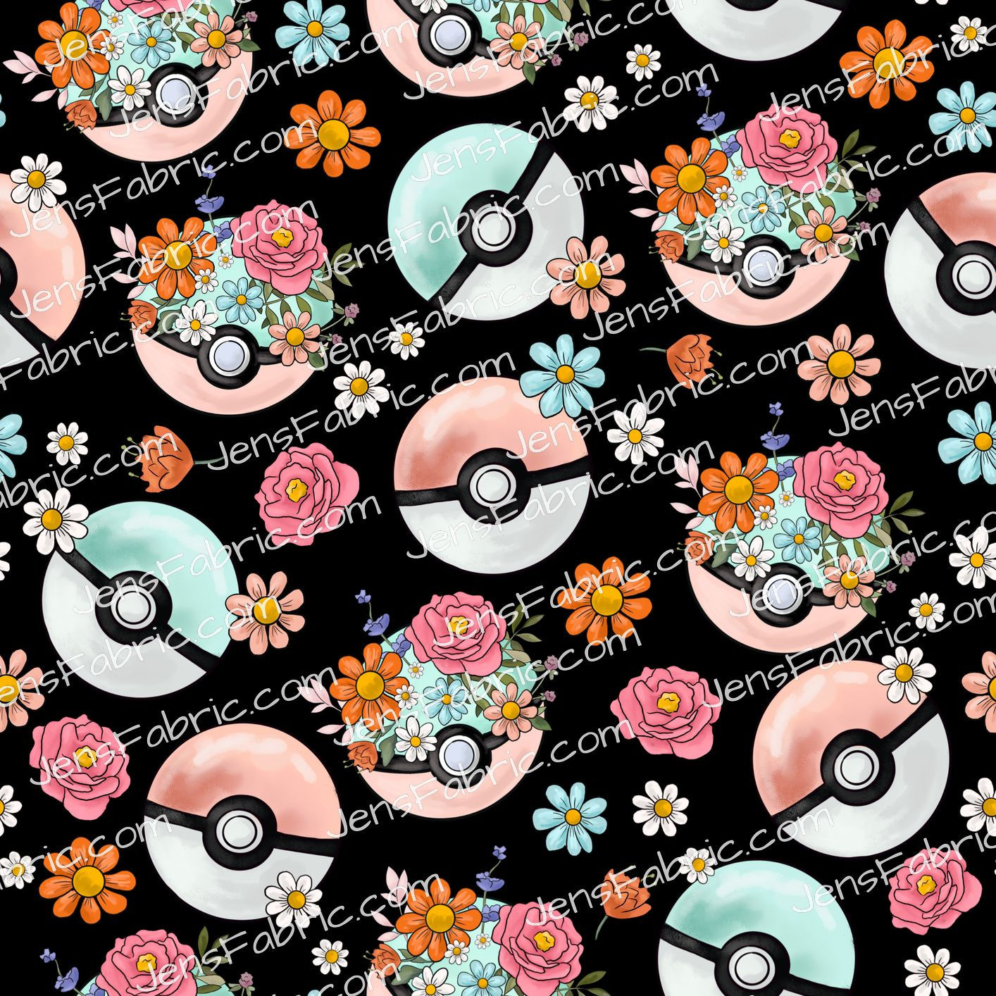 R17 Gotta Catch Some Flowers: pokeball toss on black