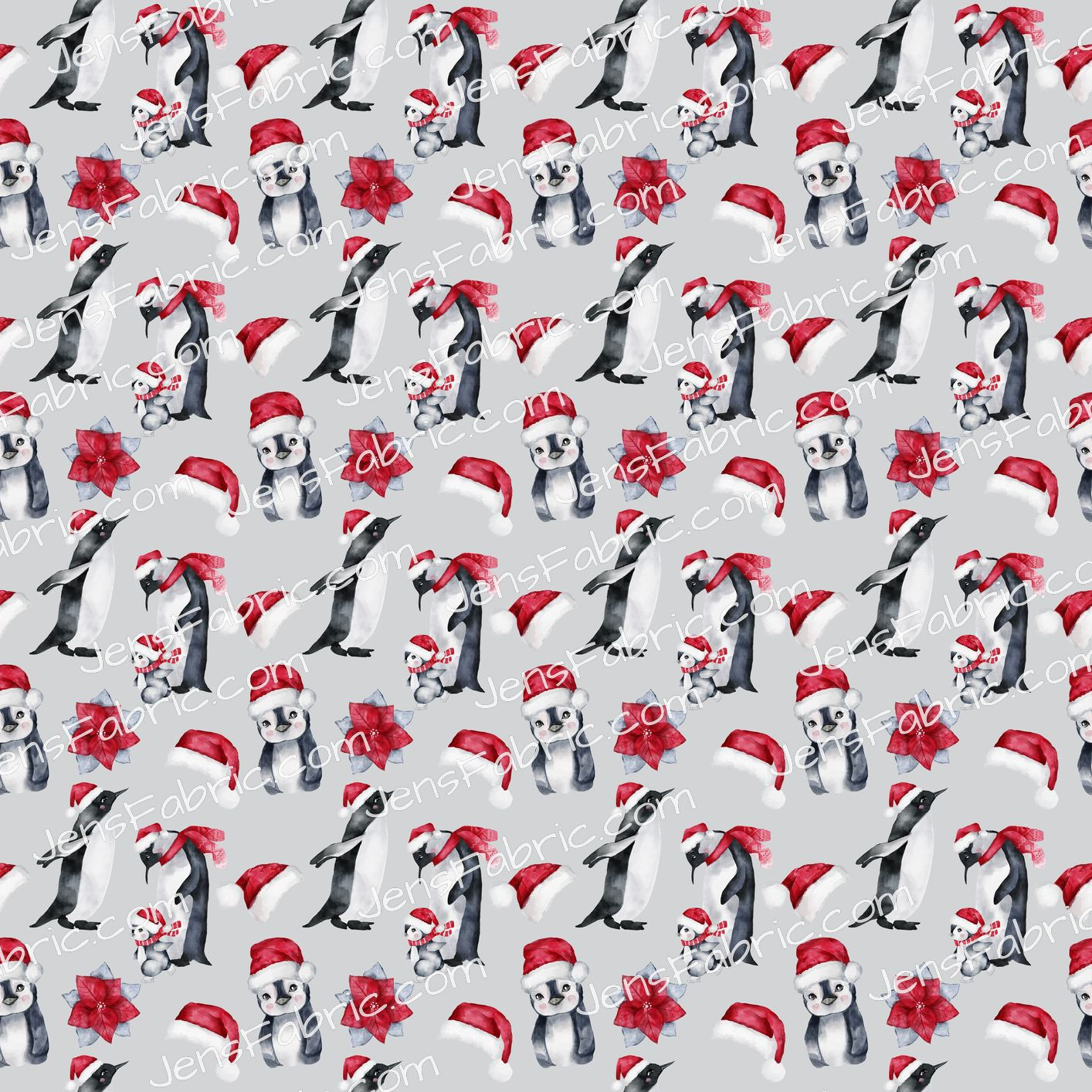Mama Penguins with Santa Hats on lt Grey