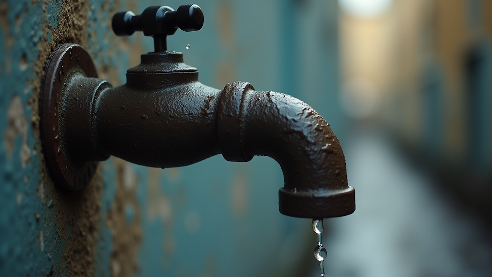 Close-up of a leaking pipe with water dripping