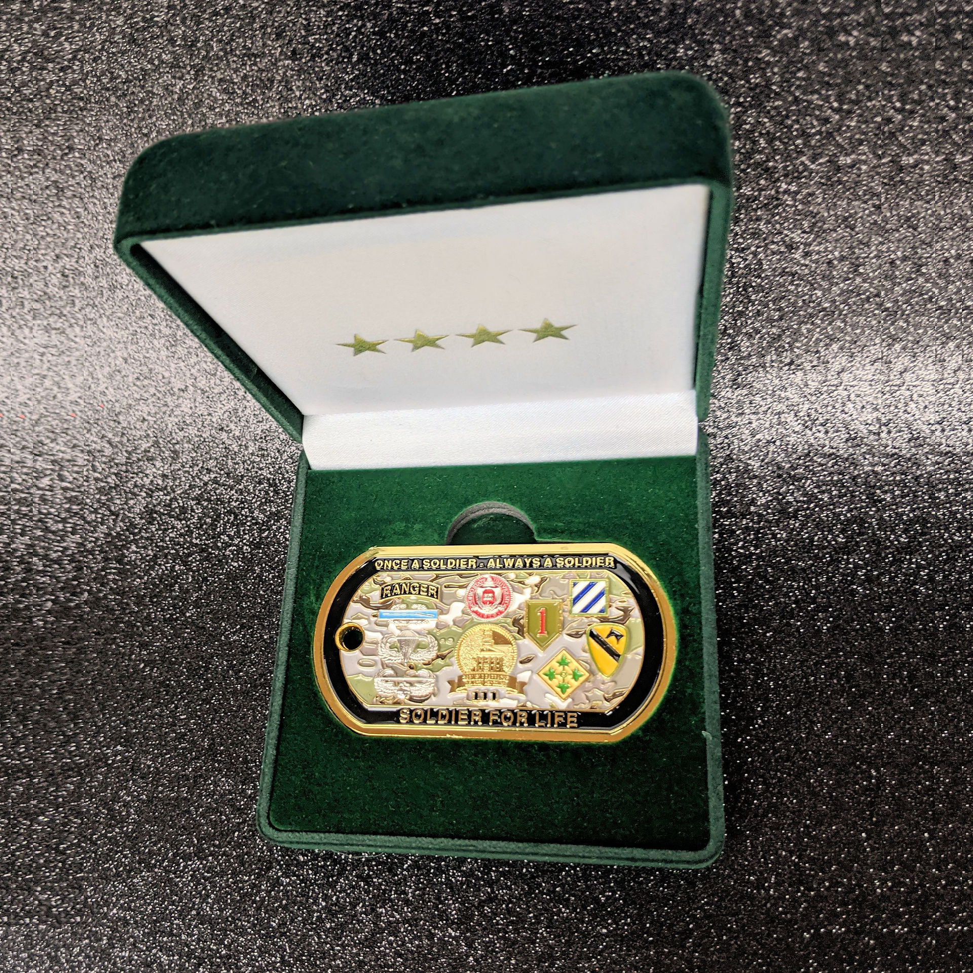 army retirement challenge coin dog tag