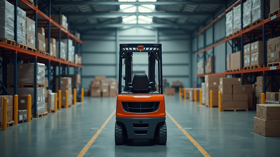 High angle view of an electric forklift charging station in a warehouse