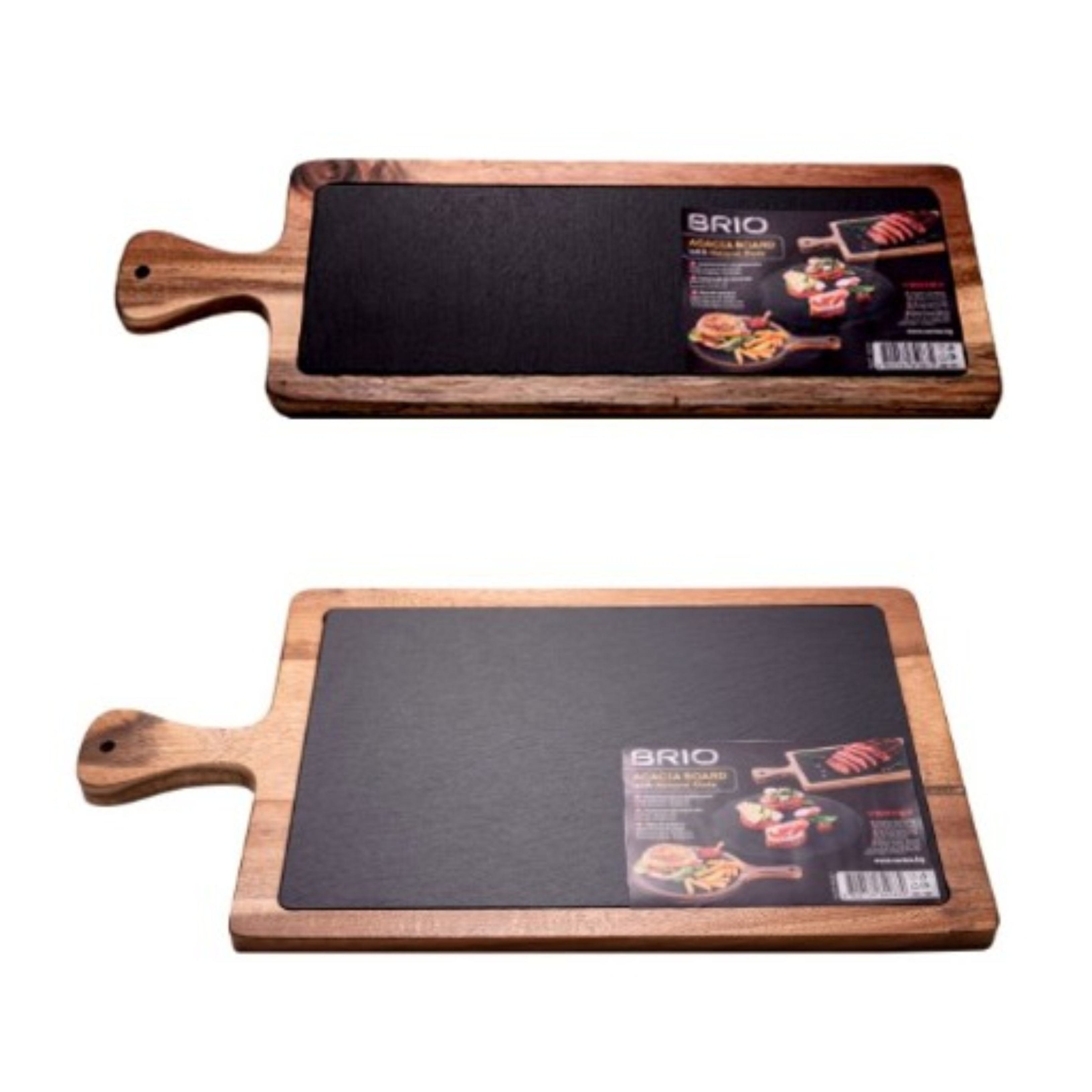 Дъска за сервиране Brio, акациева с натурален камък и дръжка, 43x15/23х1,5cm