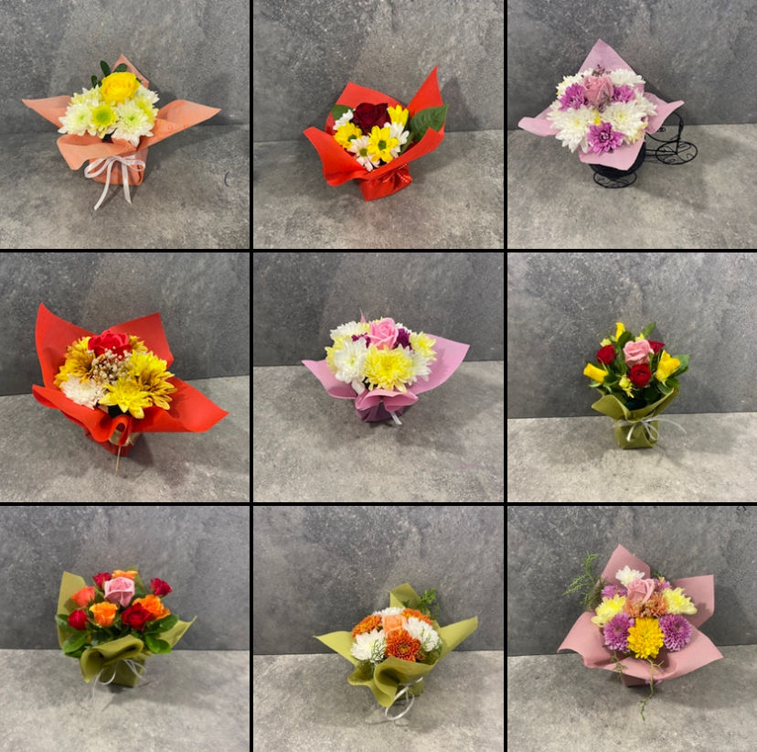 Миниатюра: Икебанка / Пиафлора с микс от 9+ сезонни цветя в плат