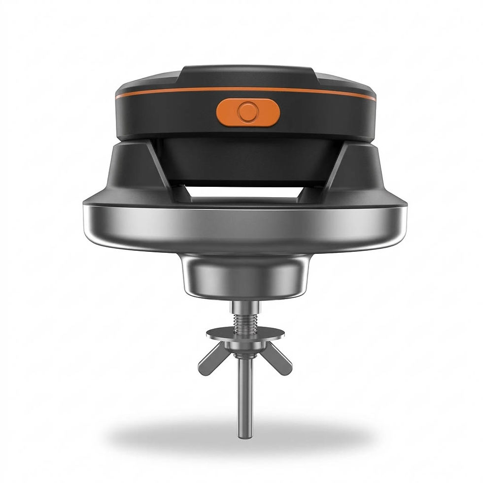 Miniatura: Vista trasera del Termómetro Smart Kamado con botón de encendido naranja y base de acero inoxidable