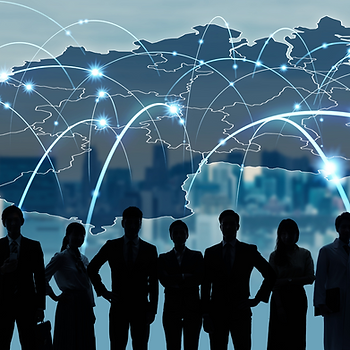 Group of people with digital map background.